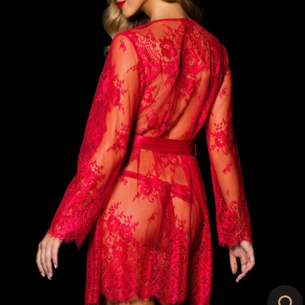 HONEY BIRDETTE Red Love Lace Robe S/M - Picture 2 of 4